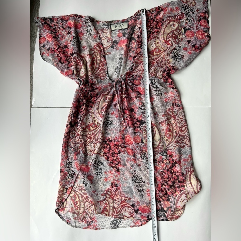 JOSA TULUM chiffon beach dress coverup red paisley pattern print - Picture 6 of 8